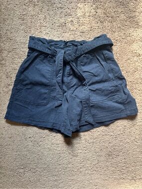 LOFT High-Waist Paperbag Tie-Belt Shorts in Navy Blue